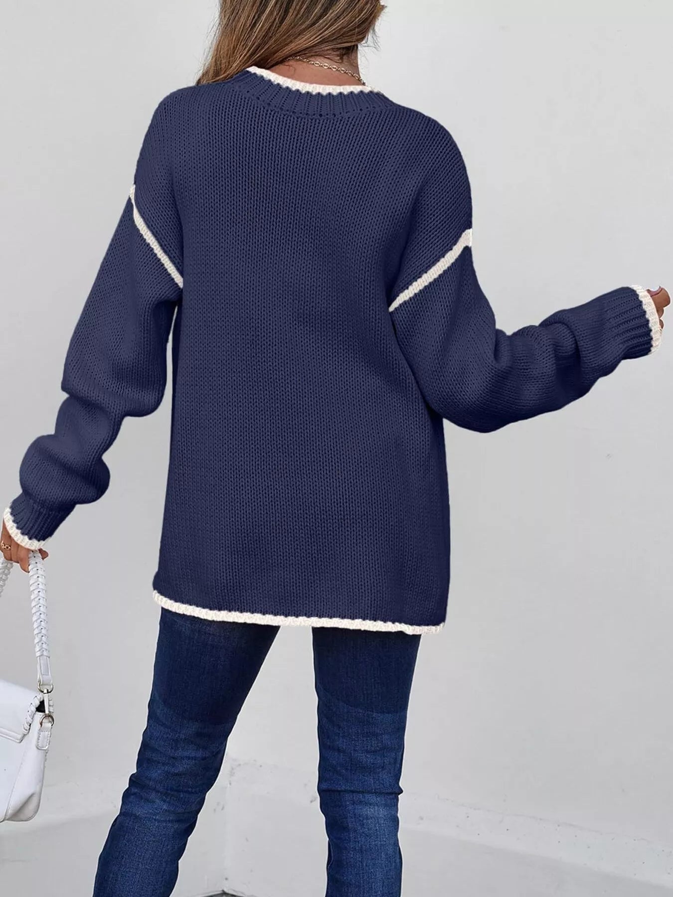 Contrast Trim Long Sleeve Sweater