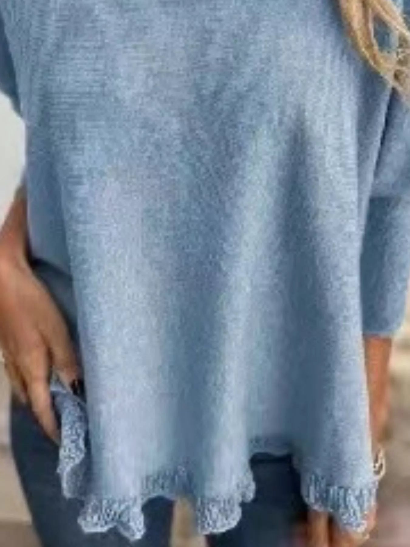 Full Size Round Neck Long Sleeve Knit Top with Lace Trim Plus Size