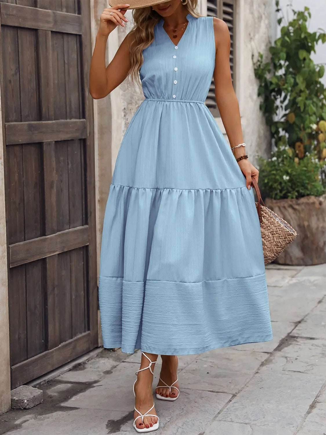 Notched Sleeveless Maxi Tank Dress