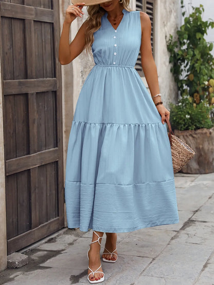 Notched Sleeveless Maxi Tank Dress