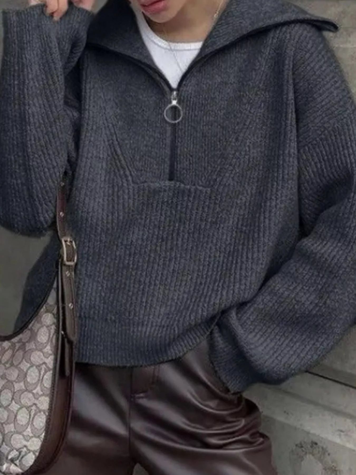 Half Zip Dropped Shoulder Sweater