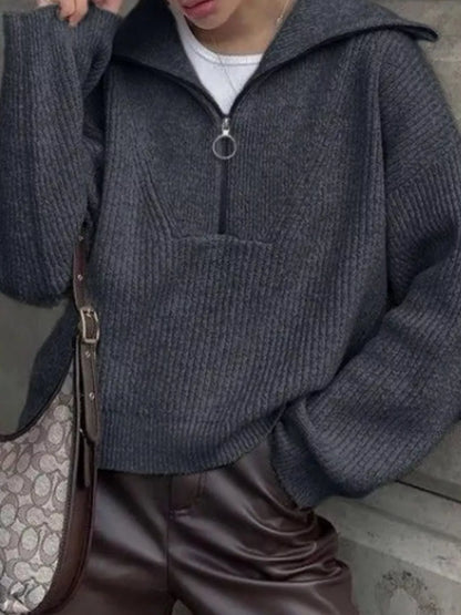 Half Zip Dropped Shoulder Sweater