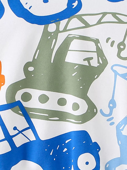 Children's Cartoon Vehicle Print Crew Neck Sweatshirt