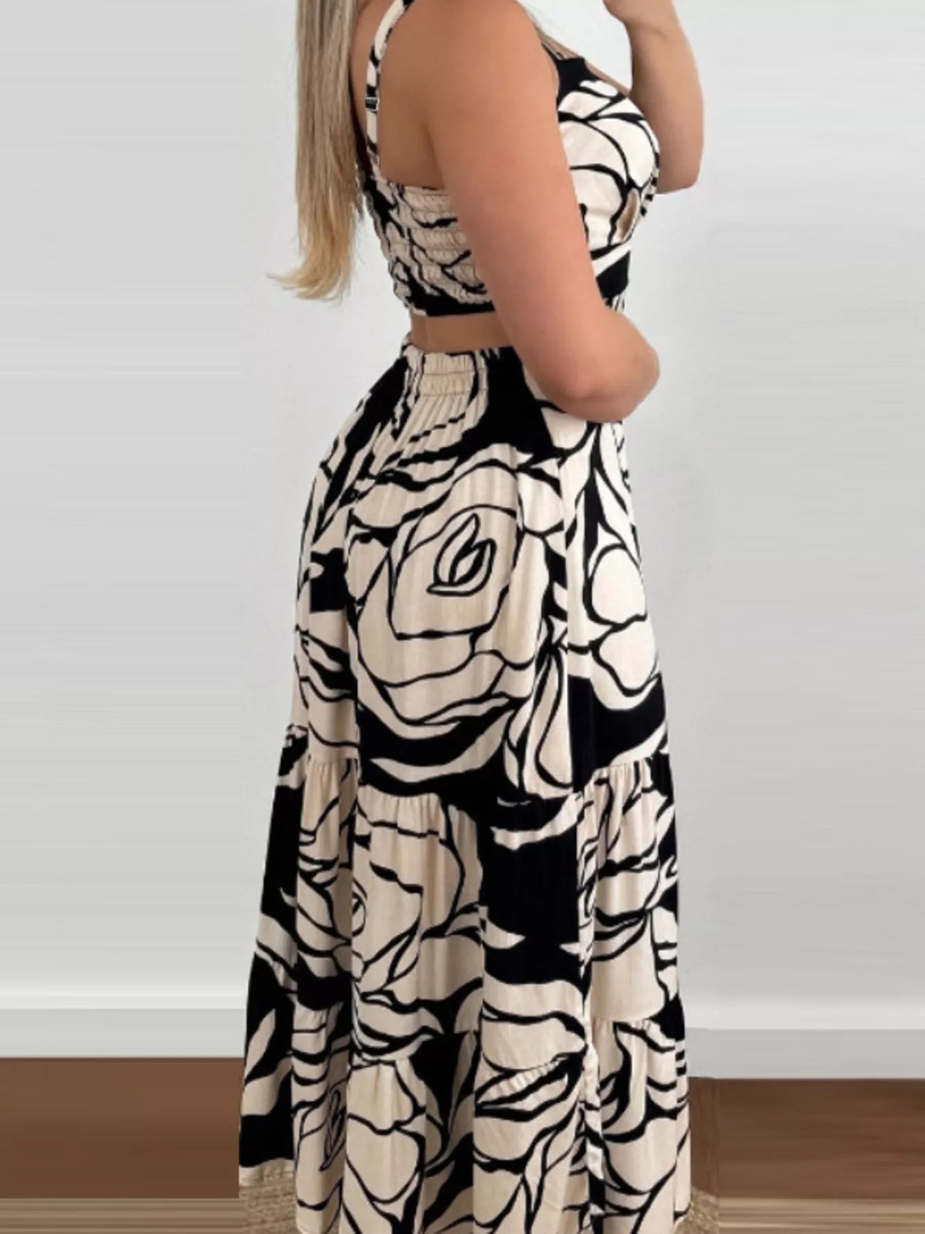 Cutout Back Printed Cami Dress