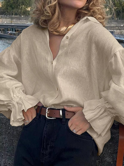 Button-Down Flounce Sleeve Shirt