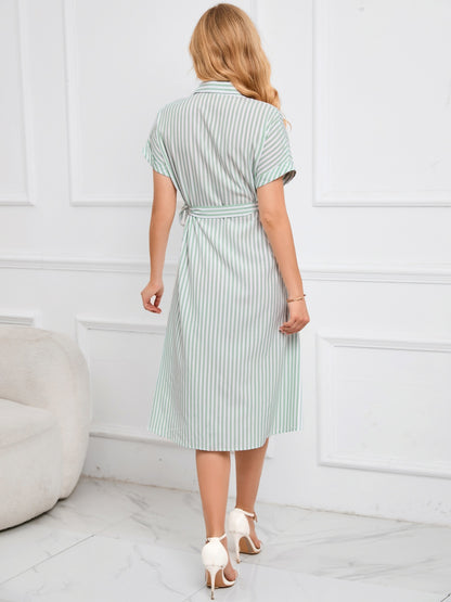 Striped Tie-Waist Midi Dress