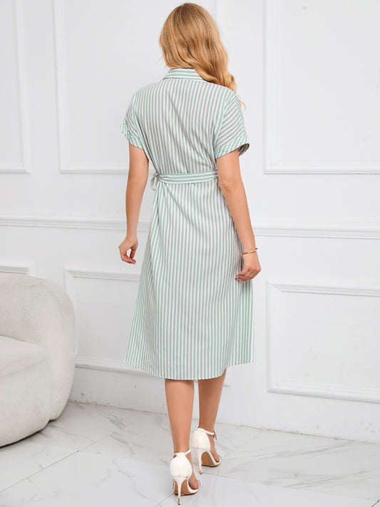 Striped Tie-Waist Midi Dress