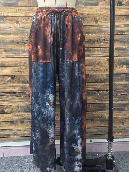 Full Size Tie-Dye Wide Leg Casual Pants Plus Size