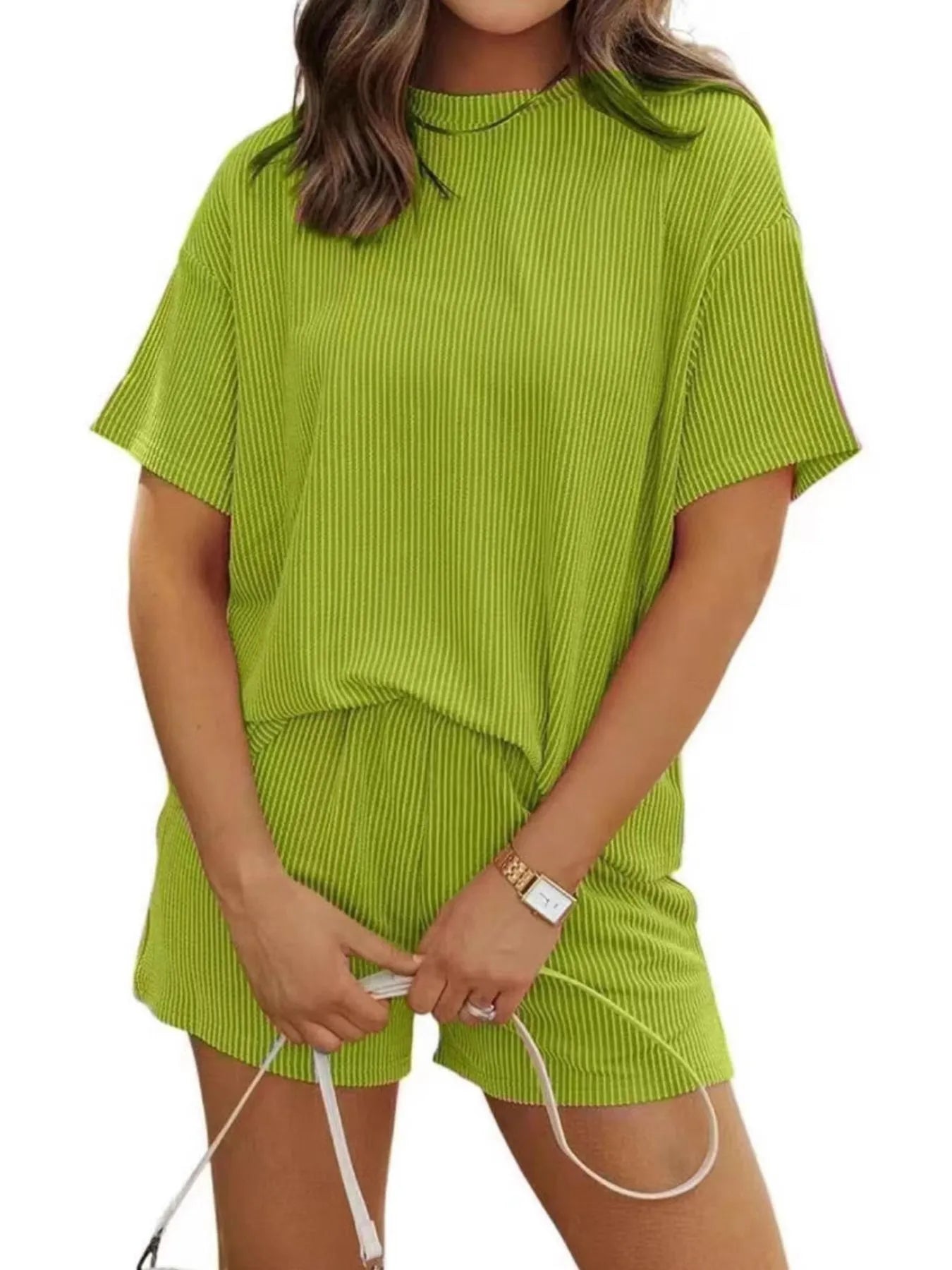 Full Size Ribbed Short Sleeve Top and Shorts Two-Piece Set Plus Size