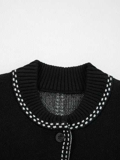 Contrast Trim Button up Sweater Cardigan