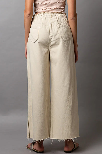 POL Distressed Drawstring Slit Wide leg Pants