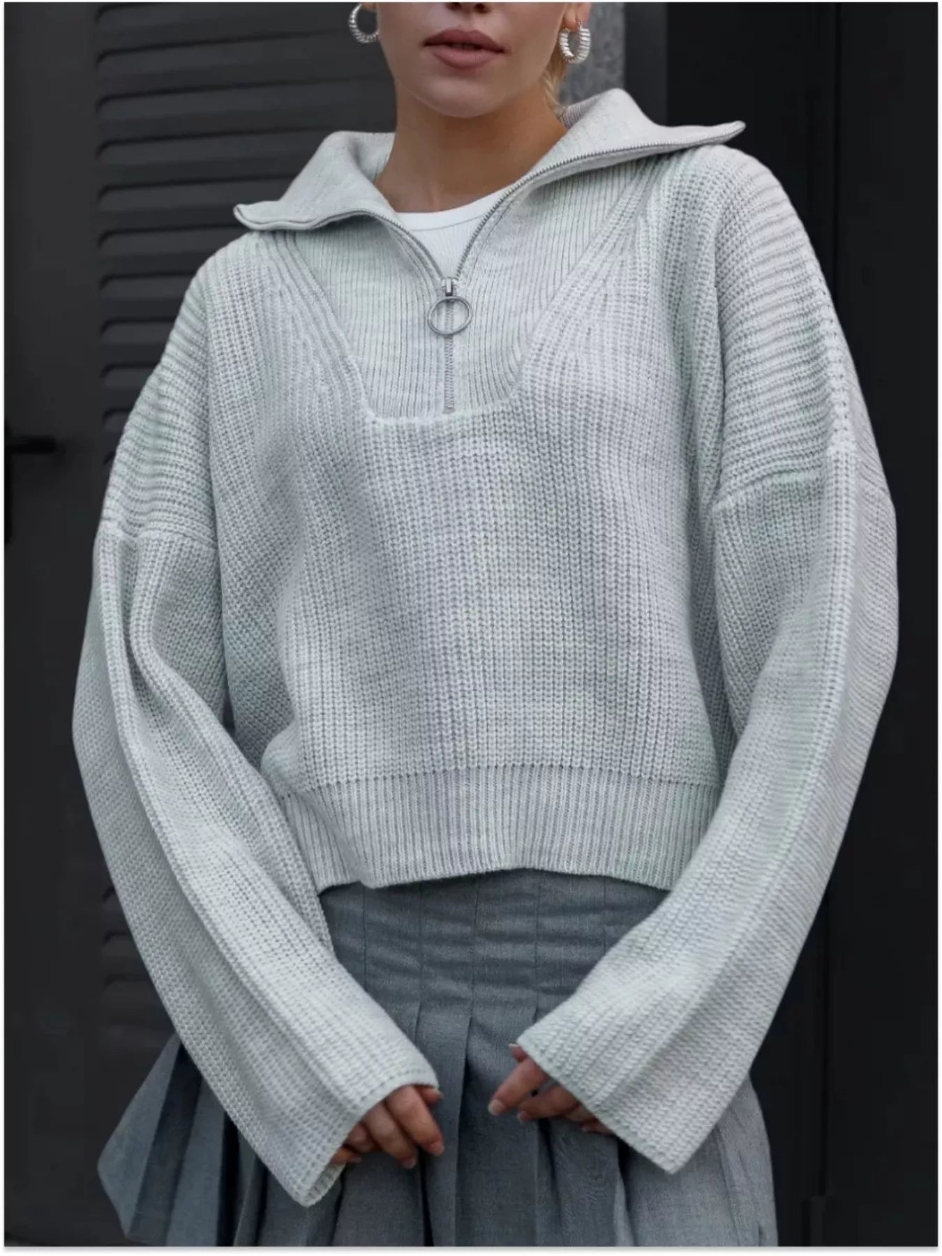 Half Zip Dropped Shoulder Sweater