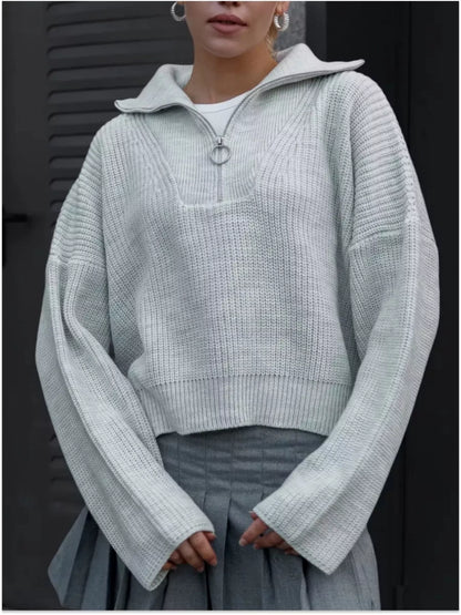 Half Zip Dropped Shoulder Sweater