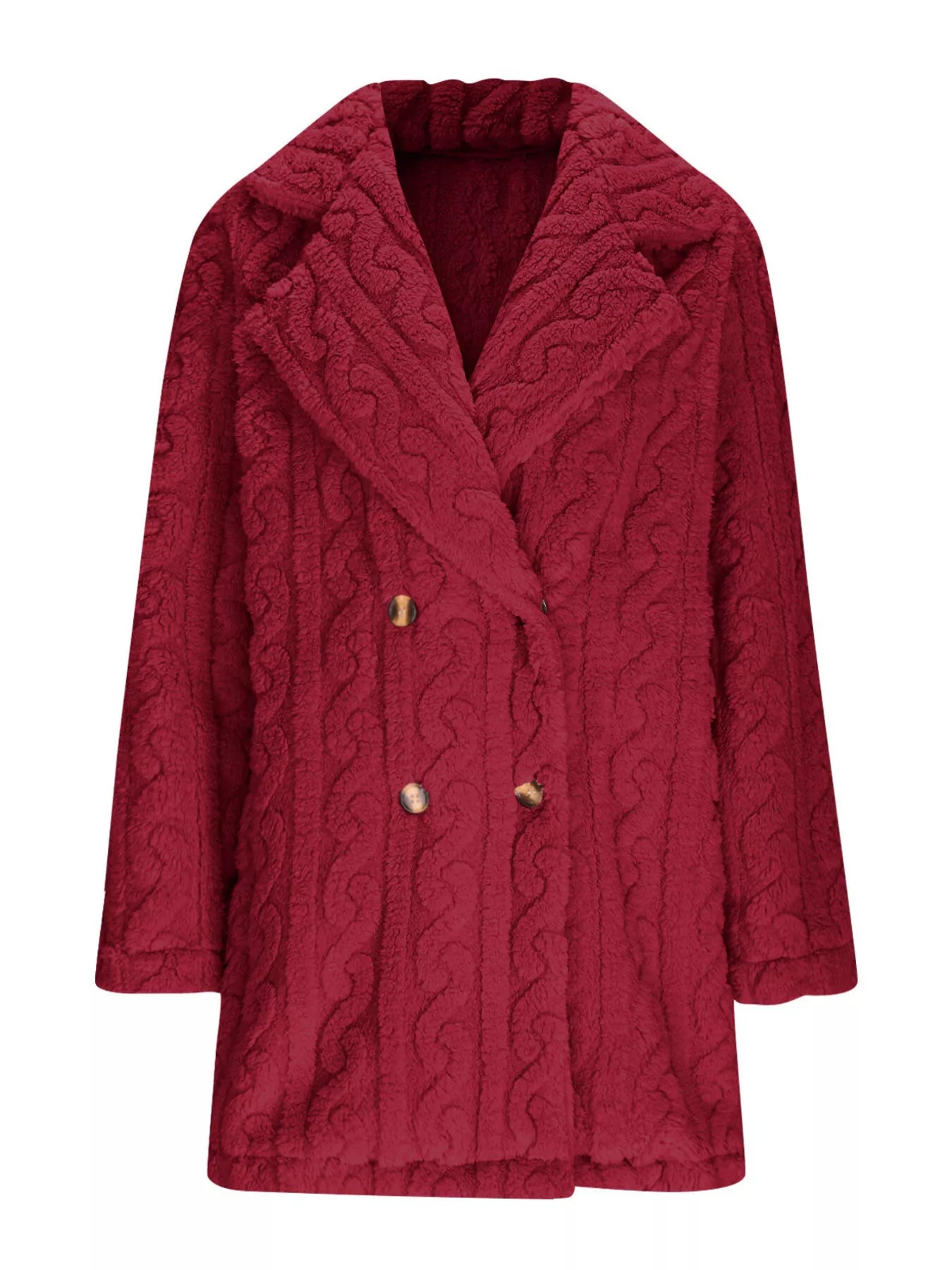 Double-Breasted Fleece Longline Coat