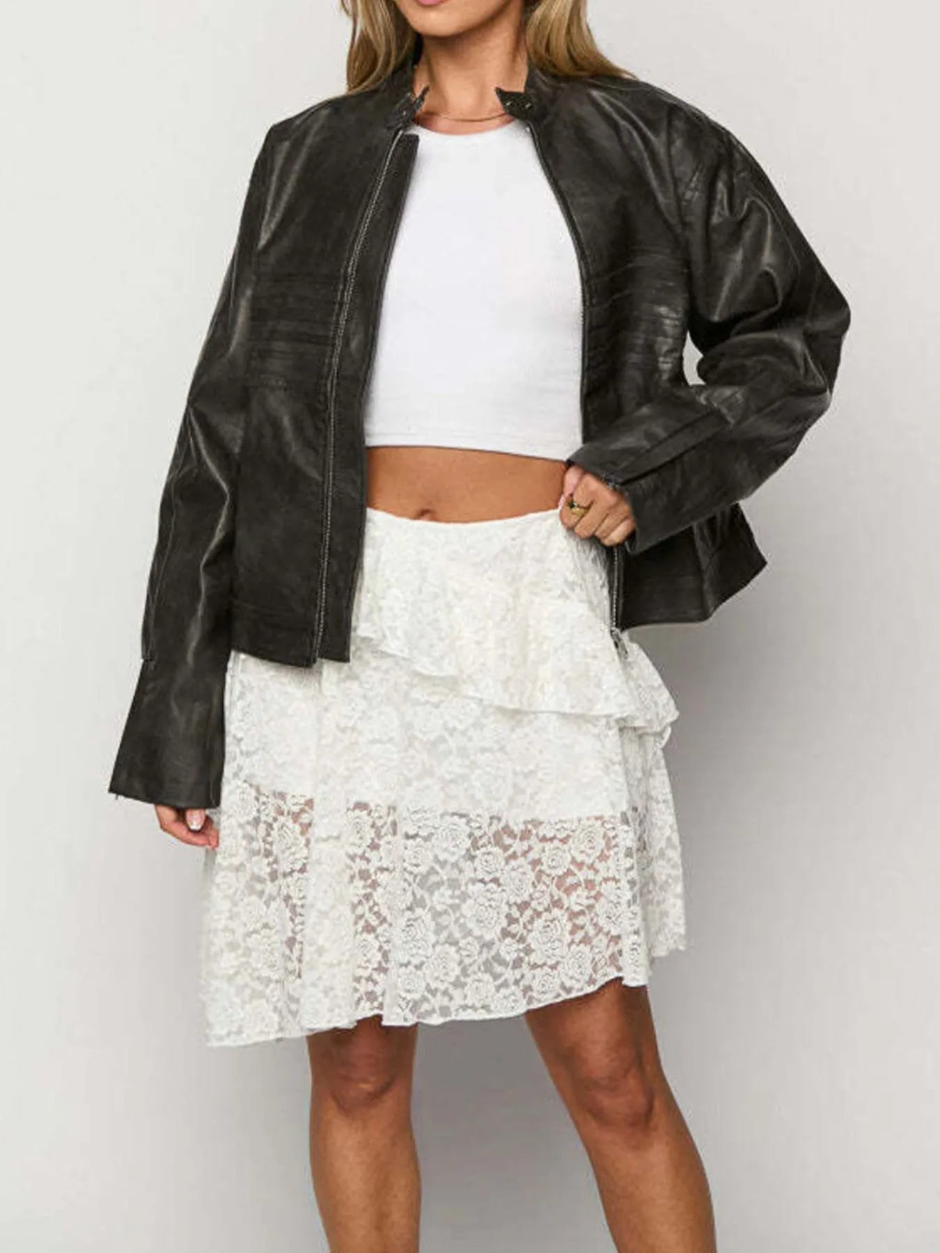 Lace Asymmetrical Mini Skirt White