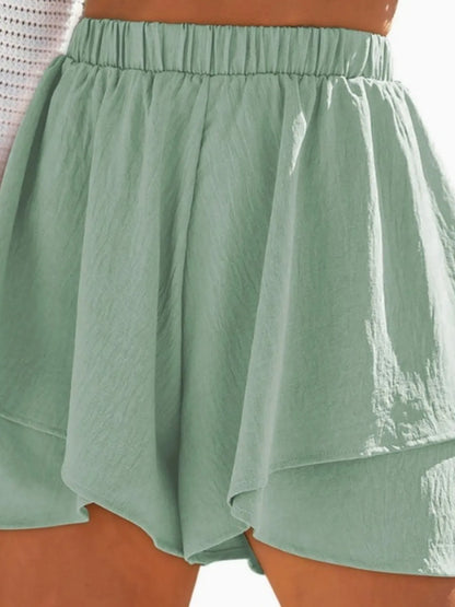 High-Waisted Elastic Waistband Layered Shorts Gum Leaf