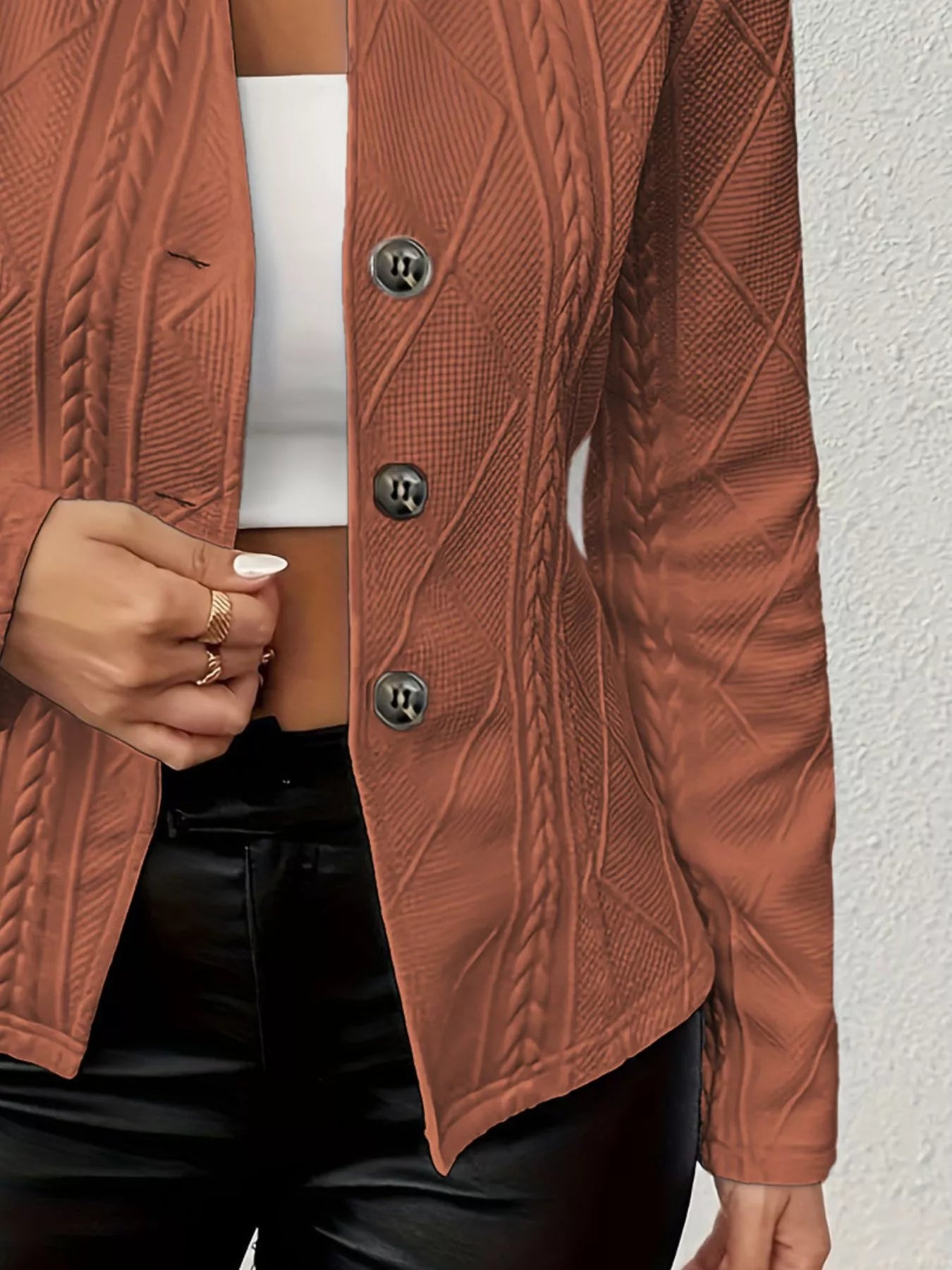 Textured Knit Button-Front Blazer