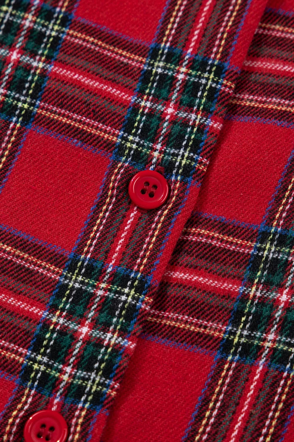 Plaid Contrast Patched Christmas Holiday Long Sleeve Shirt and Short 2pcs Pajama Set