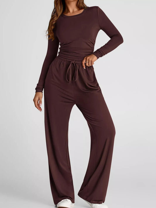 Full Size Casual Long Sleeve Top and Pants Set Plus Size