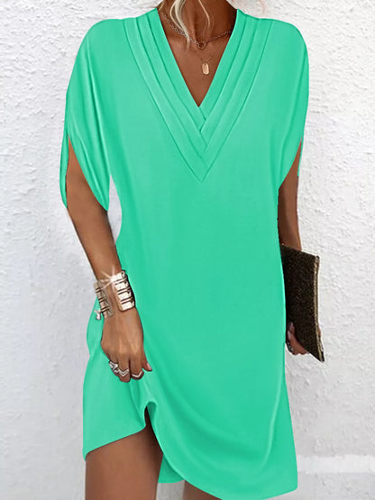 Full Size V-Neck Slit Sleeve Mini Dress Plus Size Green