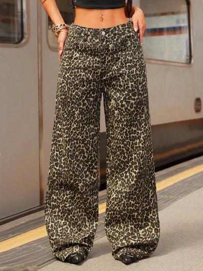 Leopard Print Wide Leg Jeans