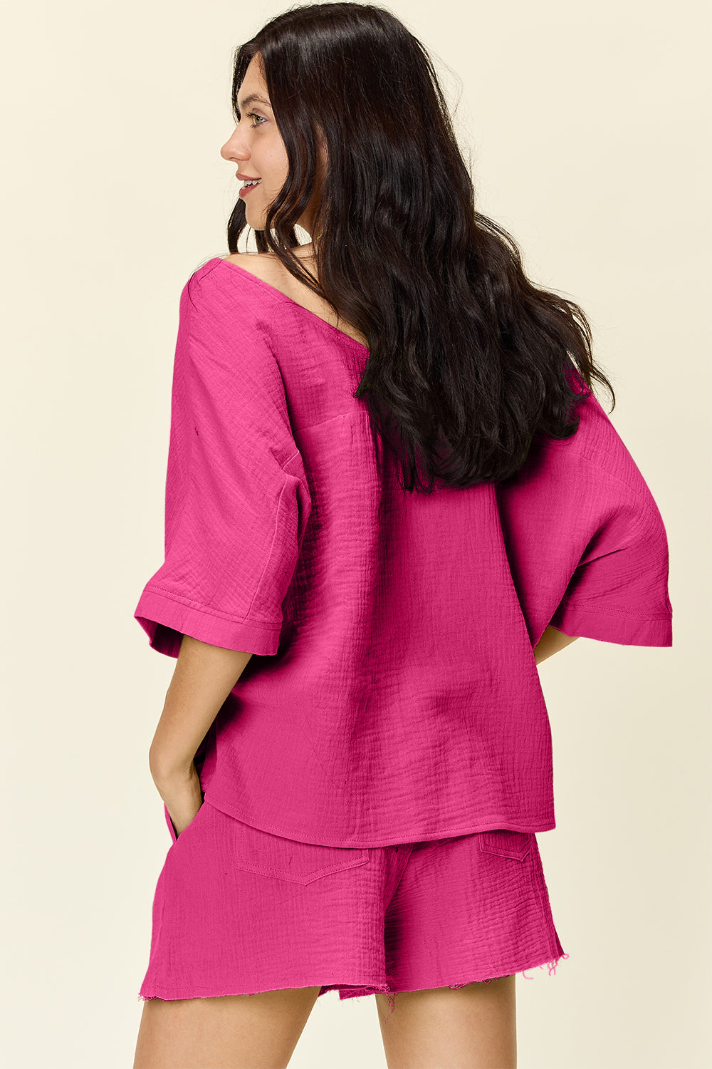 Textured Cotton T-Shirt and Drawstring Shorts Set