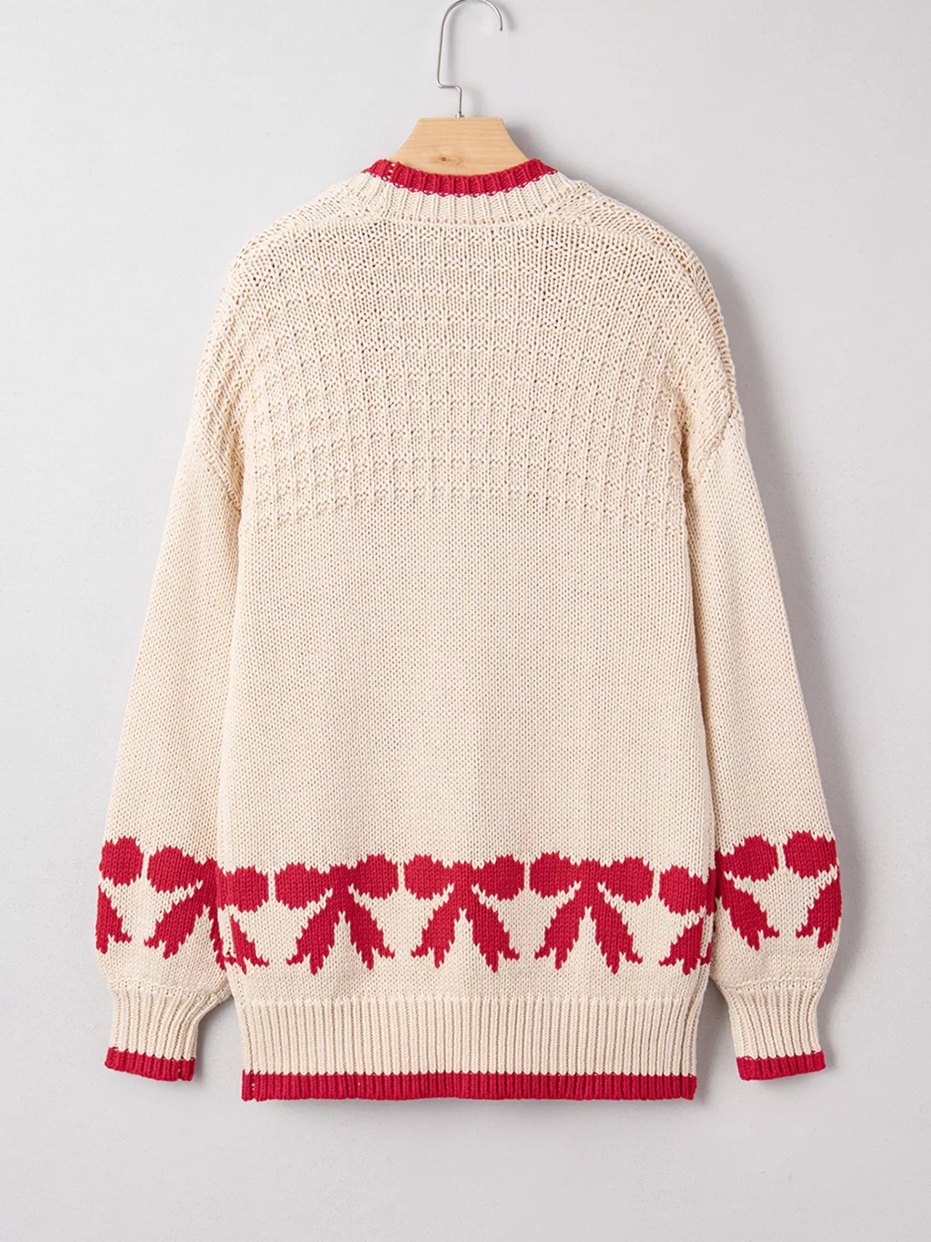 Bow Pattern Textured Open Front Baggy Cardigan