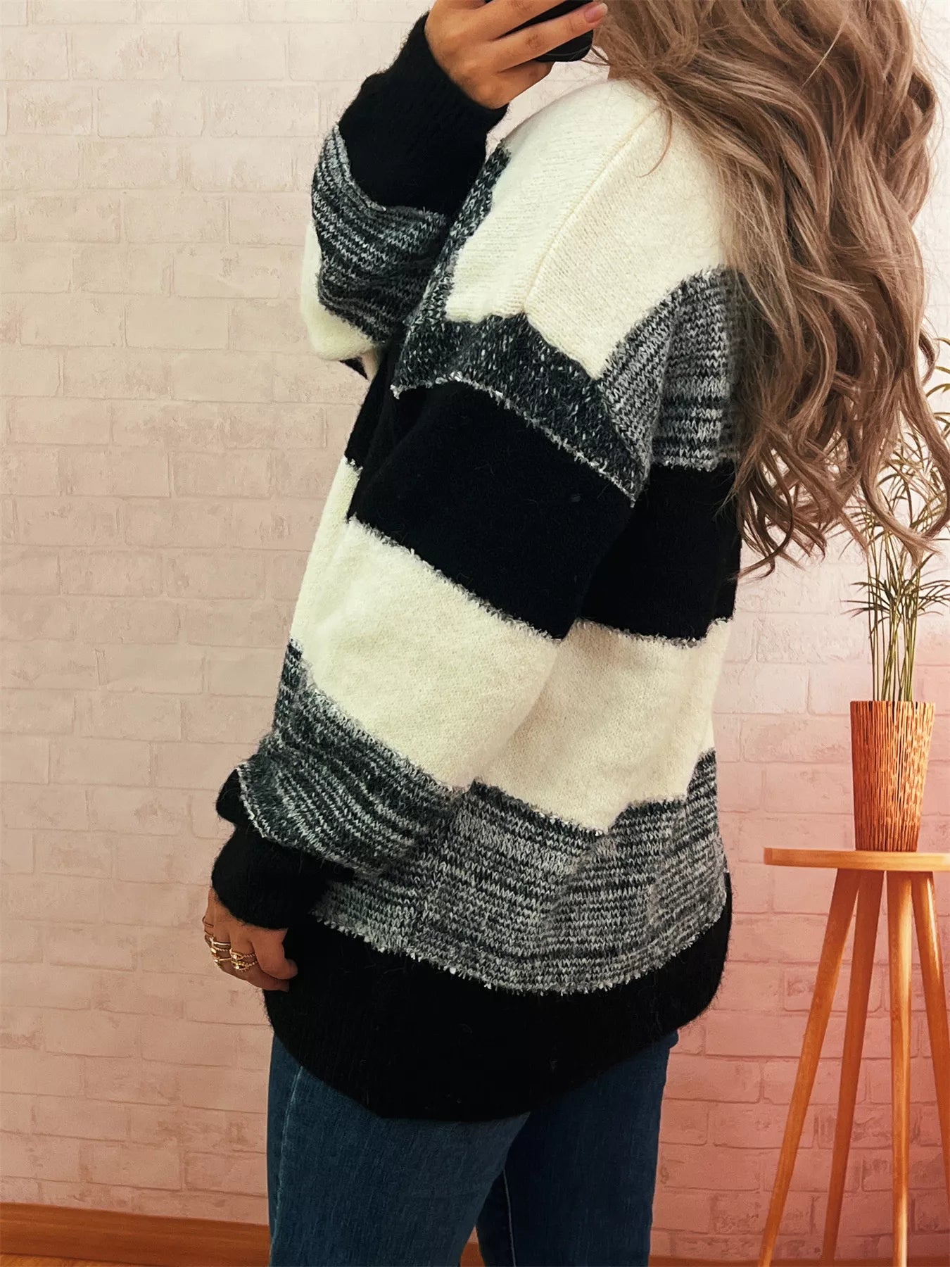 Color Block Dropped Shoulder Sweater