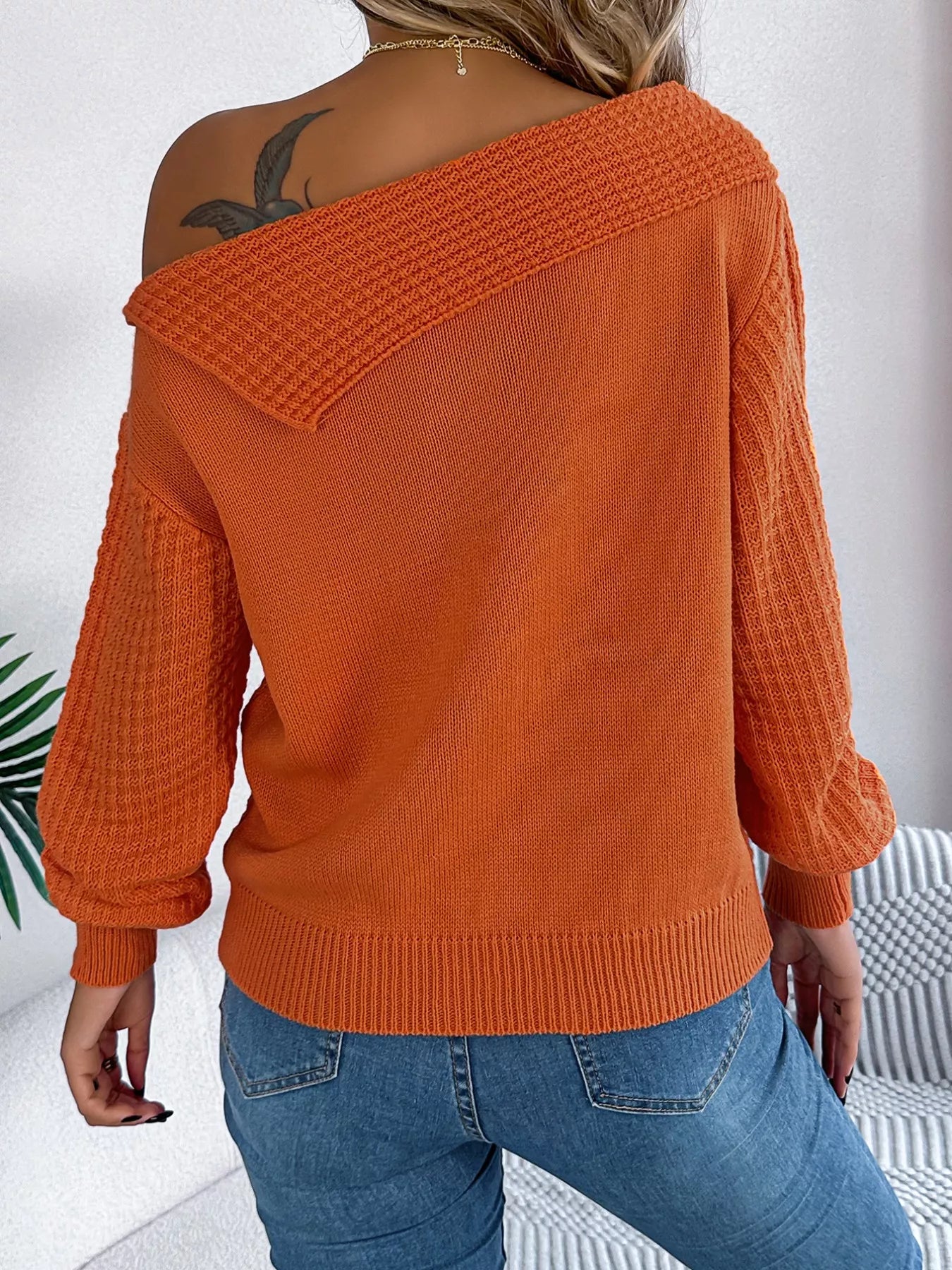 Off-Shoulder Cable Knit Sweater
