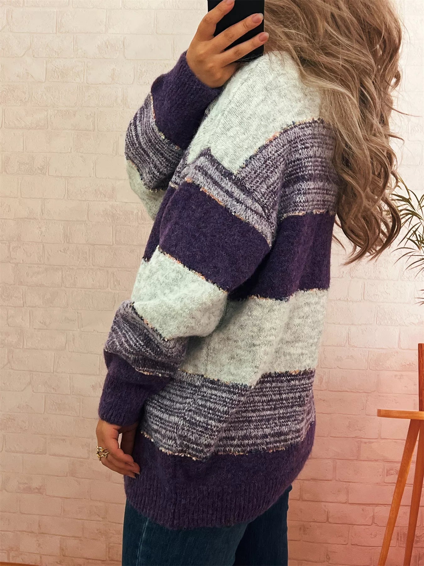 Color Block Dropped Shoulder Sweater