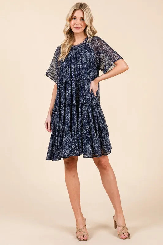 Lime 'N' Chili Ditsy Floral Print Sheer Ruffle Detail Mini Dress