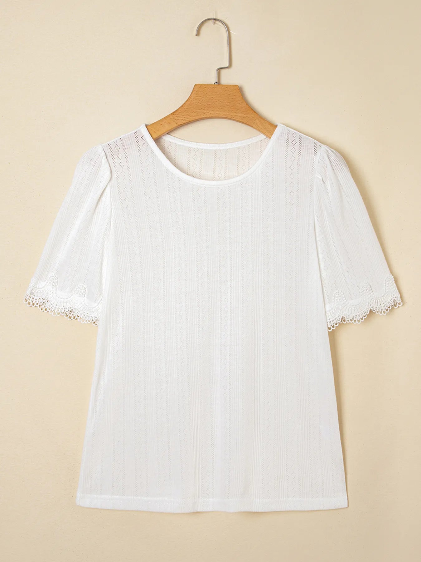 Scalloped Lace Trim Jacquard Textured T Shirt