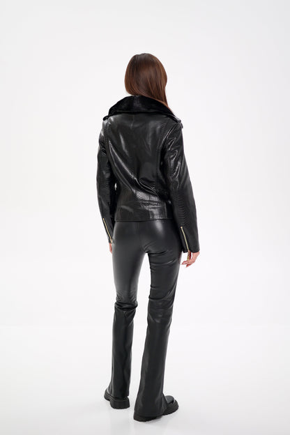 Genuine Mink Fur Embossed Leather Jacket