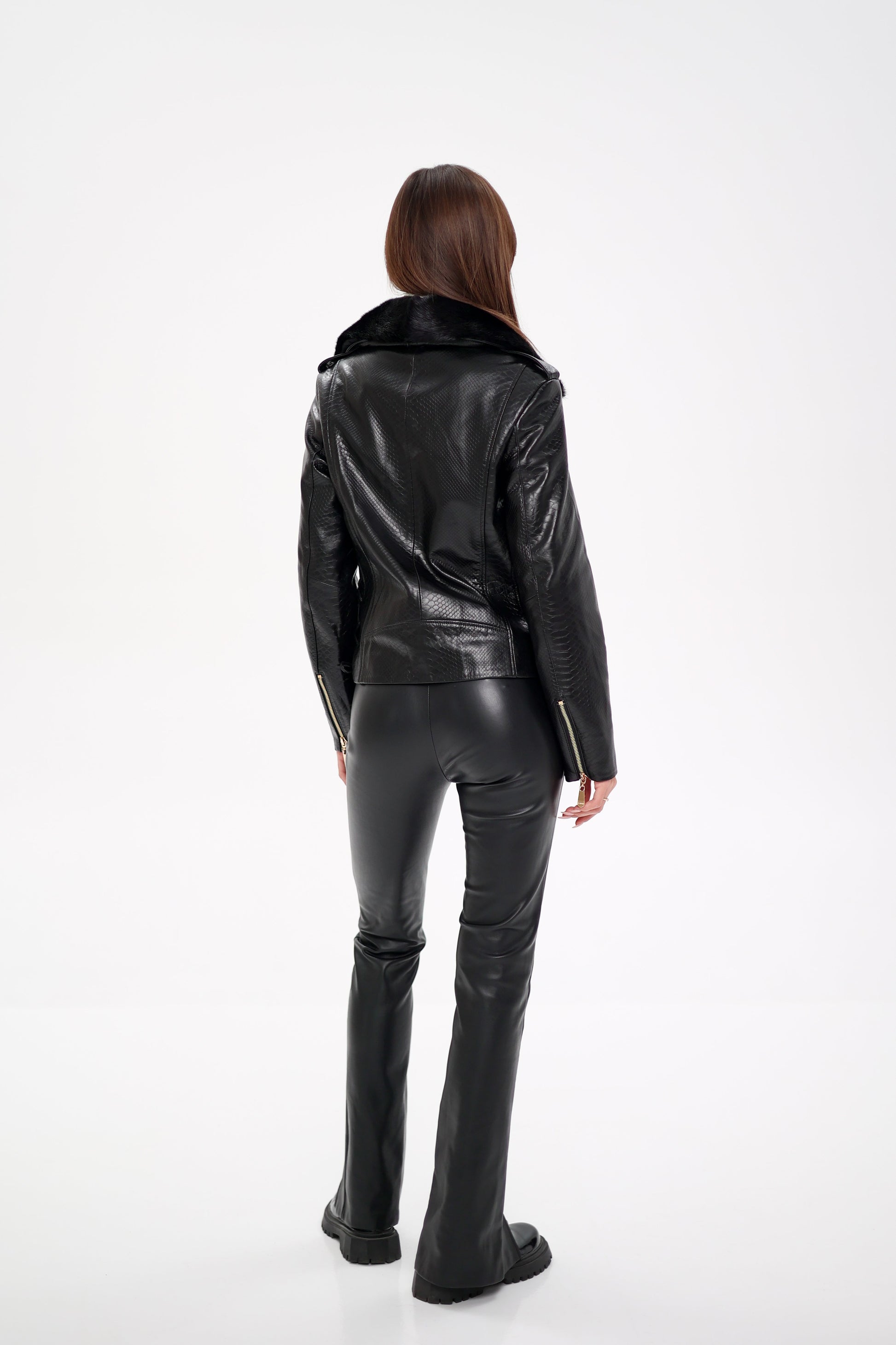Genuine Mink Fur Embossed Leather Jacket