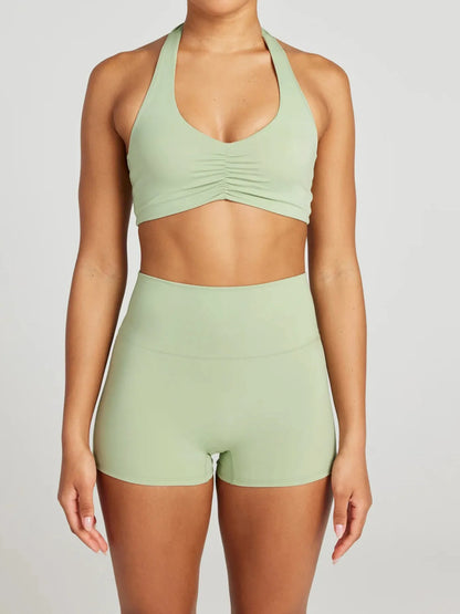 Halter Neck Cami and Shorts Active Set Light Green