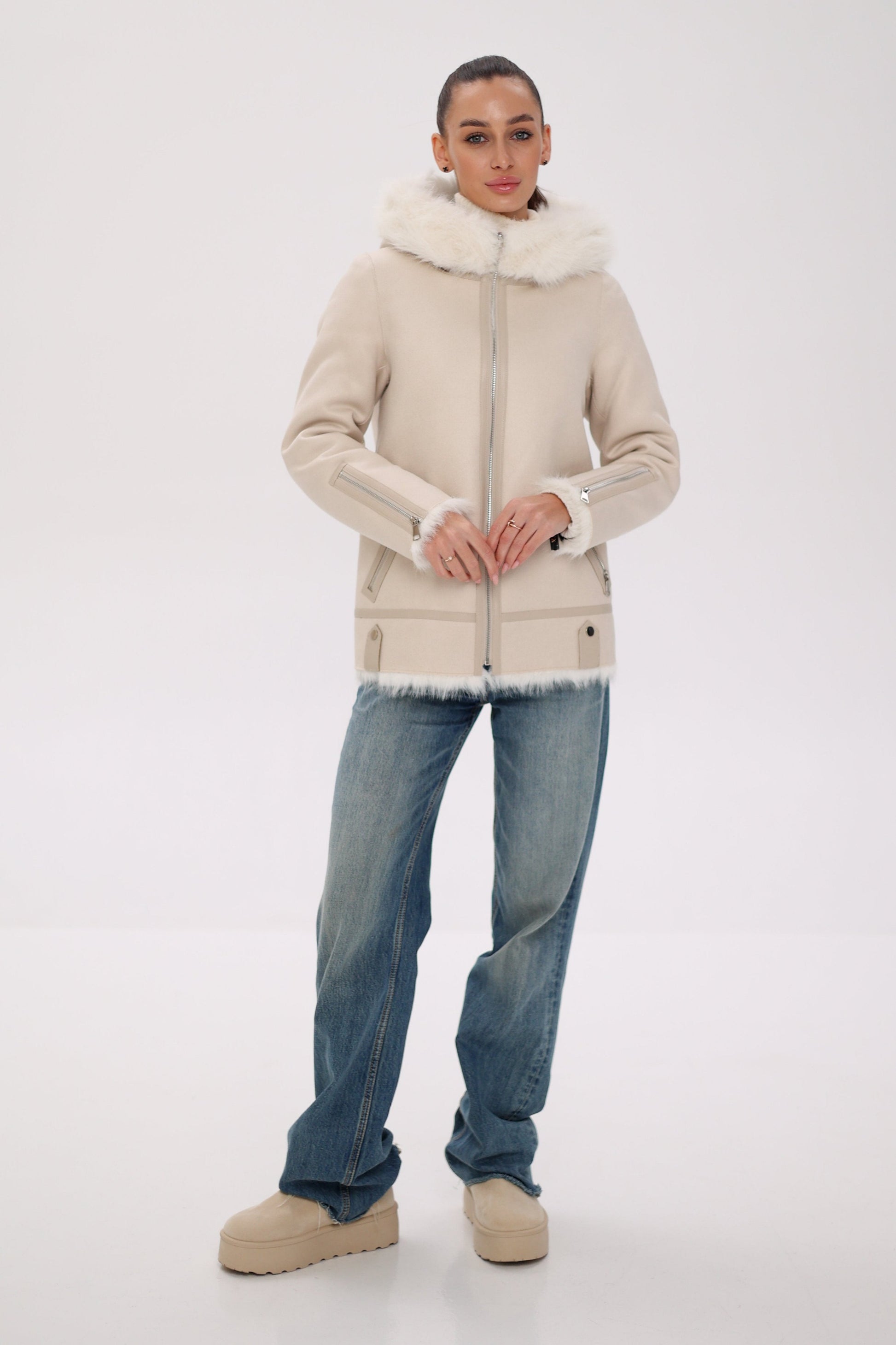 ⇆ Reversible Hooded Wool Blend Jacket White Nude