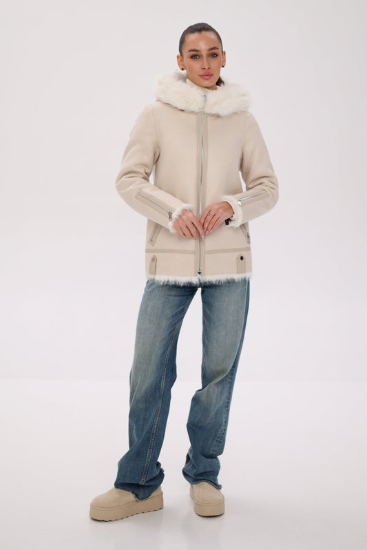 ⇆ Reversible Hooded Wool Blend Jacket White Nude