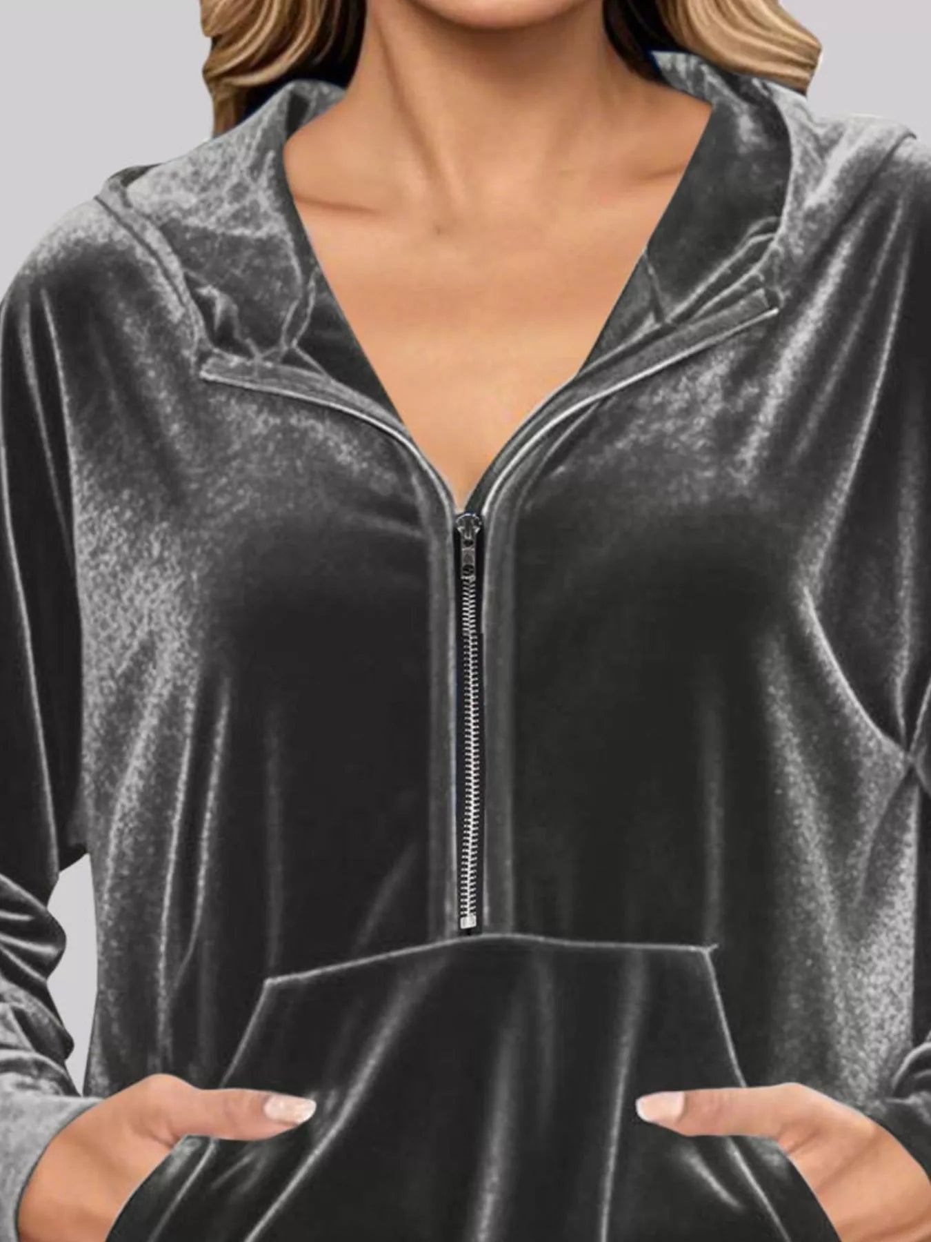 Full Size Half Zip Kangaroo Pocket Hoodie Plus Size