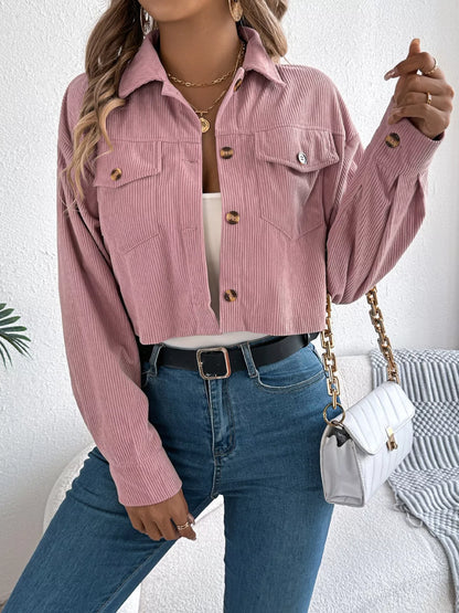 Corduroy Button-Up Dropped Shoulder Jacket