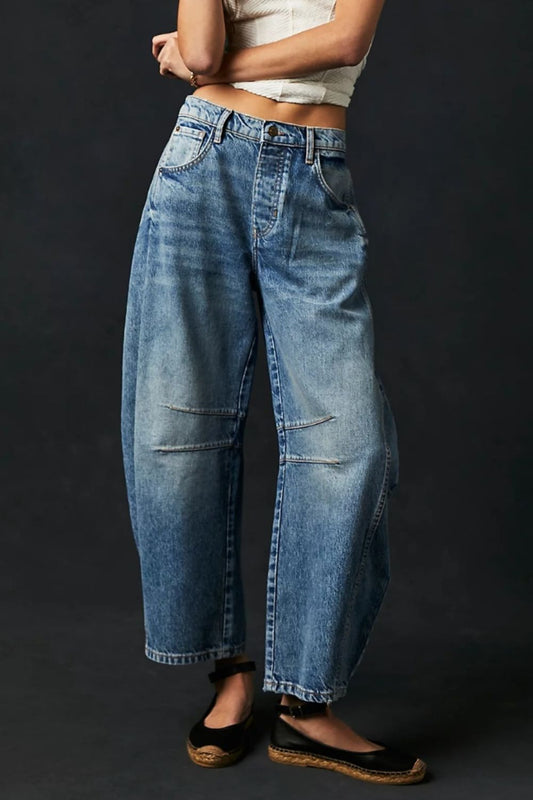 Wide Leg Jeans with Pockets Dusty Blue