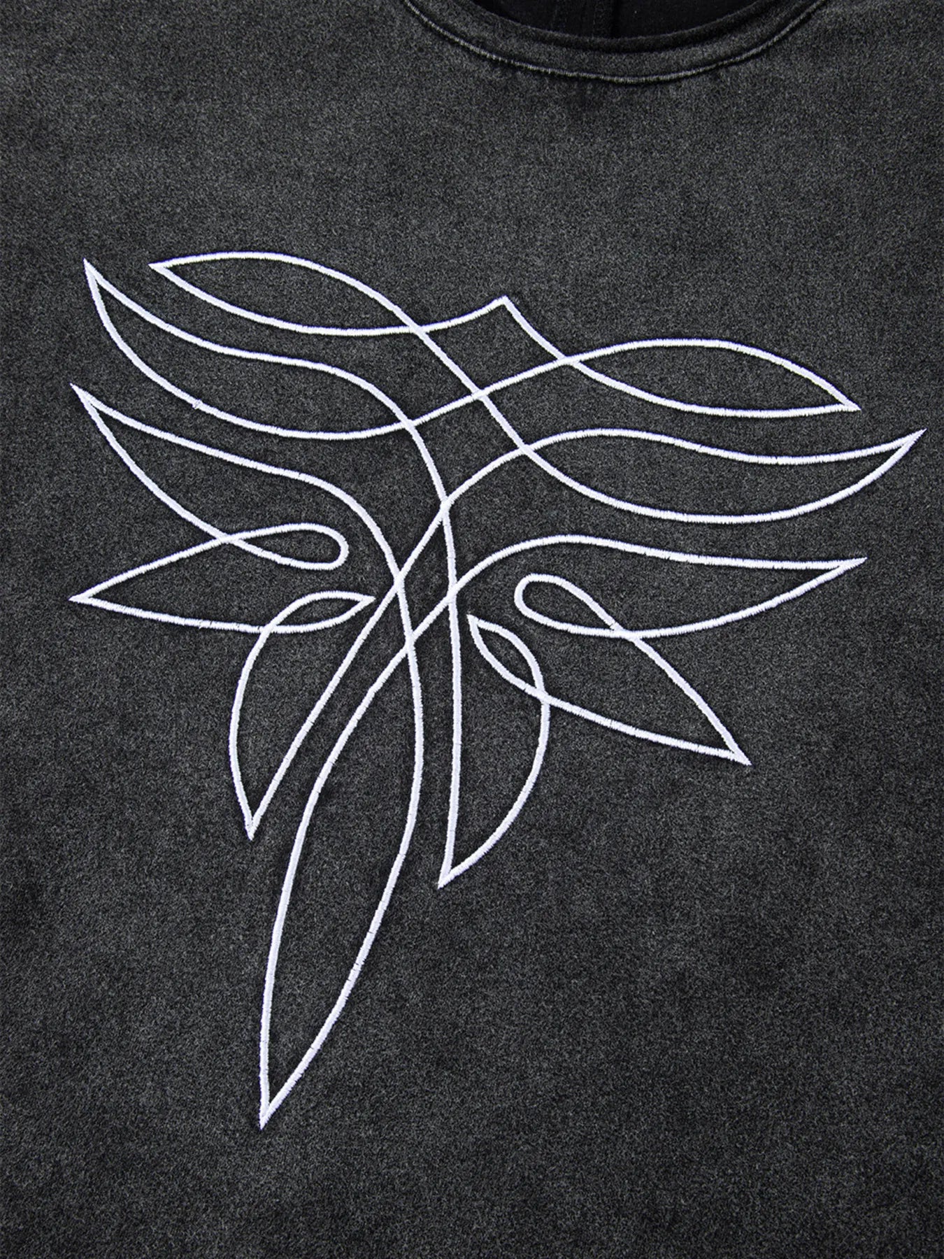 Floral Embroidered Mineral Wash Crew Neck T Shirt