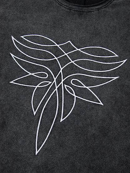 Floral Embroidered Mineral Wash Crew Neck T Shirt