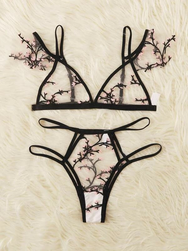 Sexy Transparent Bra Set Lightweight Mesh See-through Wireless Triangle Cup Bra Ultra-Thin Breast Contracting Bra