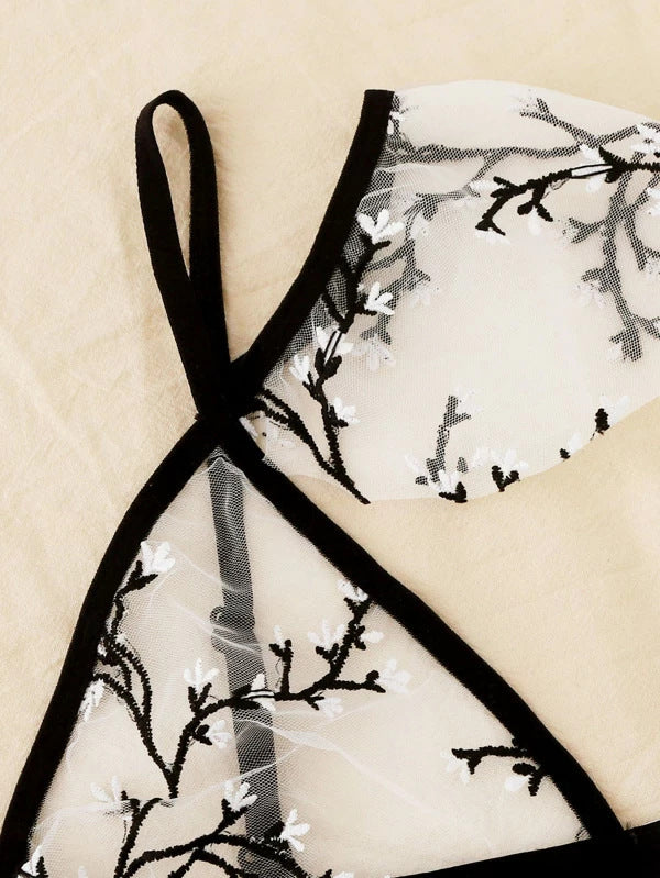 Sexy Transparent Bra Set Lightweight Mesh See-through Wireless Triangle Cup Bra Ultra-Thin Breast Contracting Bra