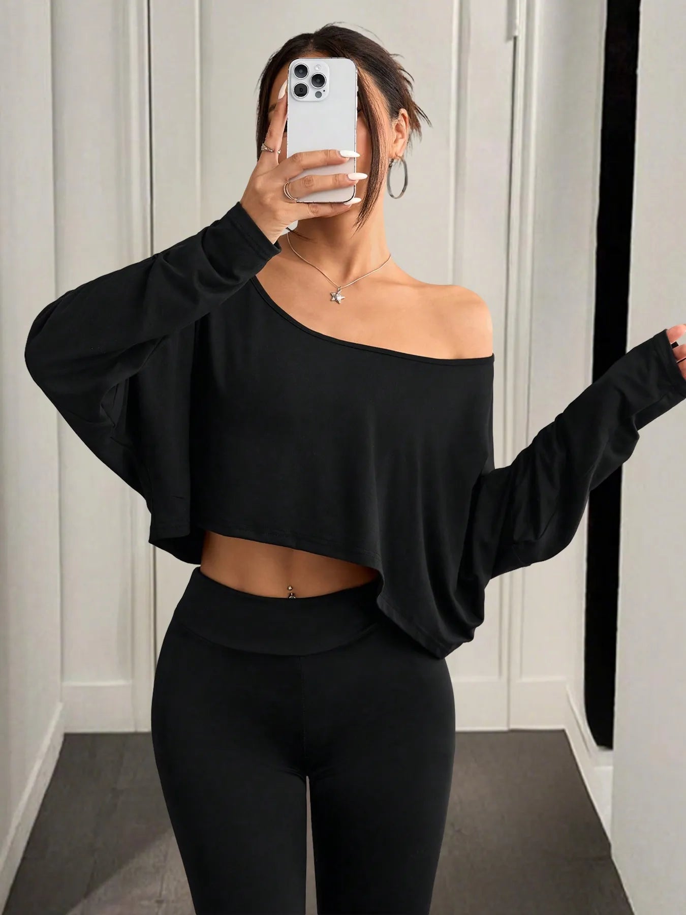 Boat Neck Long Sleeve Crop Top
