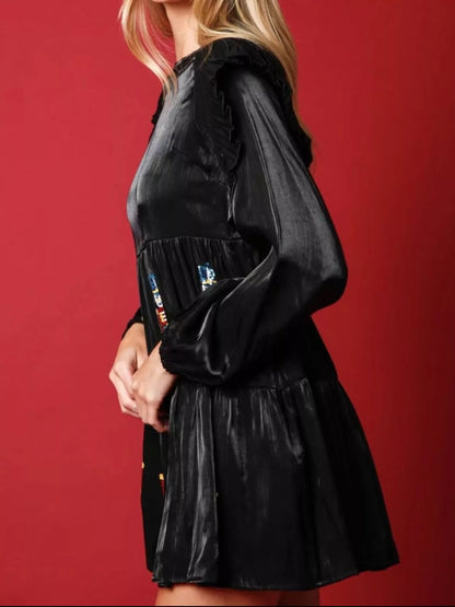 Christmas Ruffled Nutcracker Long Sleeve Dress