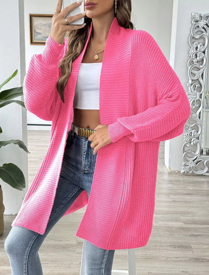 Open Front Ribbed Knit Cardigan