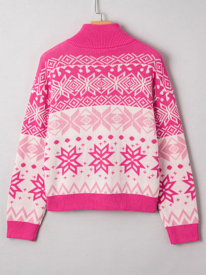 Christmas Snowflake Quarter Zip Collard Sweater