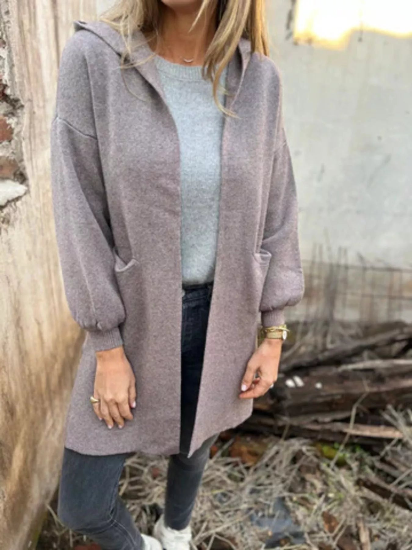 Full Size Open Front Hooded Cardigan Plus Size