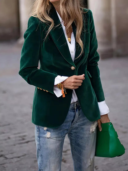 One Button Long Sleeve Blazer Green